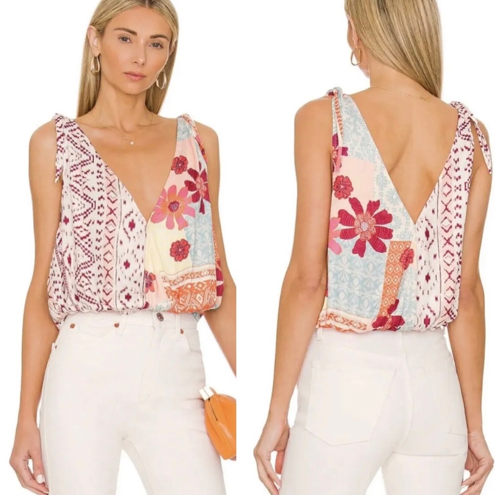 NWT Free People Tied To You Printed Tank Top in Tropical Combo